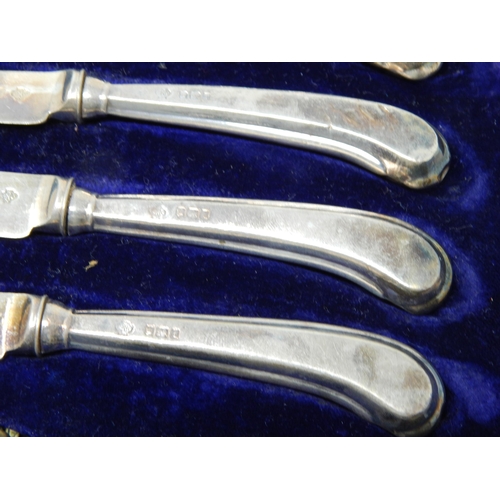 144 - A Set of 6 Silver Bladed & Handled Pistol Grip Knives in Original Fitted Case: Hallmarked Sheffield ... 