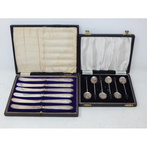 145 - A Set of 6 Silver Coffee Spoons with Bean Finials in Fitted Case: Hallmarked Birmingham 1946 by Suck... 