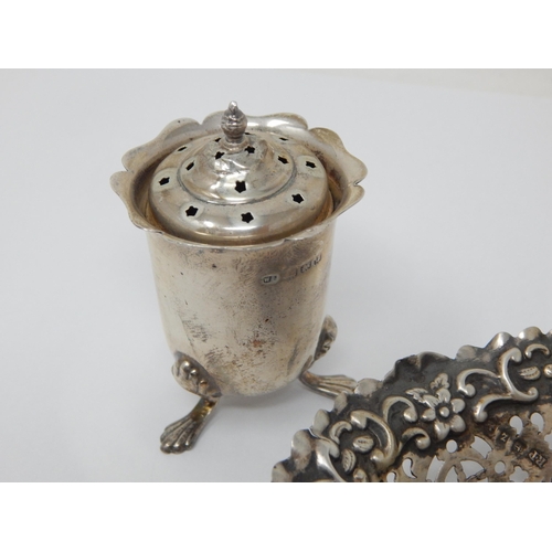 146 - A Group of Hallmarked Silver Items Including a Pair of Knife Rests, Mustard Pot, Pepper Pot, Dish & ... 