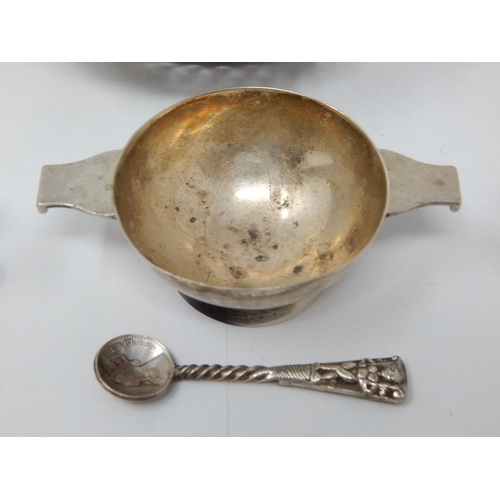 146 - A Group of Hallmarked Silver Items Including a Pair of Knife Rests, Mustard Pot, Pepper Pot, Dish & ... 