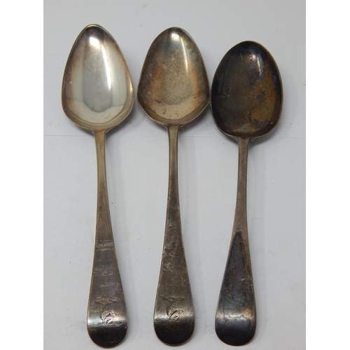 A Pair of C18th George III Silver Tablespoons Hallmarked London 1798 by Richard Chawner 21.5cm together with an Edwardian Silver Tablespoon Hallmarked Sheffield 1904 by John Round 20.5cm: Weight 196g