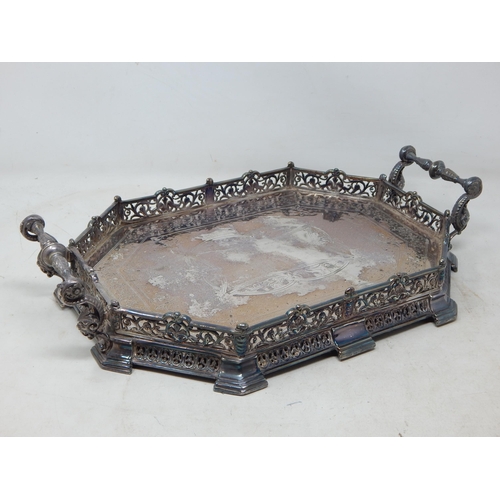 Victorian Gothic Revival Silver Plated Two Handled Tray by Phillip Ashberry: Width 40cm