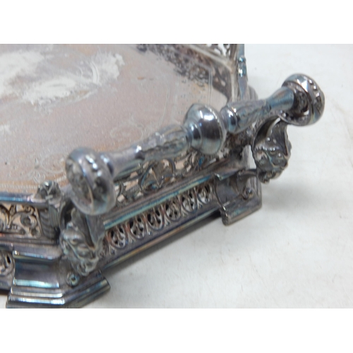 180 - Victorian Gothic Revival Silver Plated Two Handled Tray by Phillip Ashberry: Width 40cm