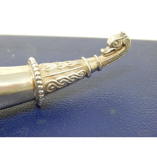 157 - Silver commemorative Saxon drinking horn, the cornucopia inscribed in Celtic text with '1000 Years O... 