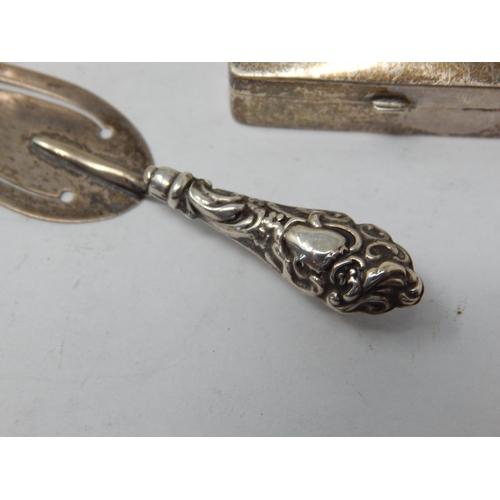 163 - Victorian Silver Bookmark Hallmarked Birmingham 1899 by Levi & Salaman together with a Silver pill B... 