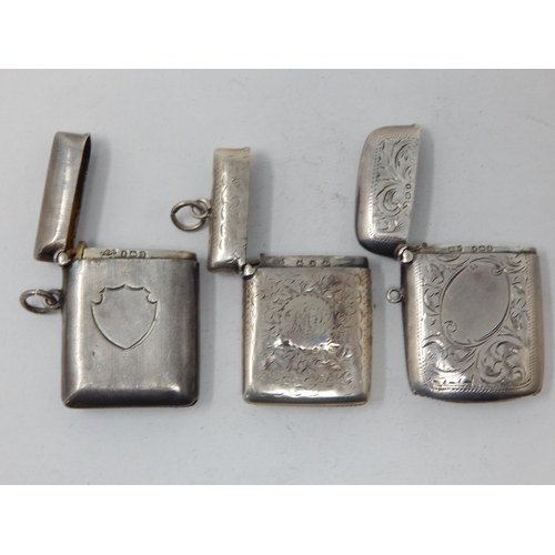 169 - Silver Vesta Cases (3): Hallmarked London 1894, Birmingham 1915 & Birmingham 1924