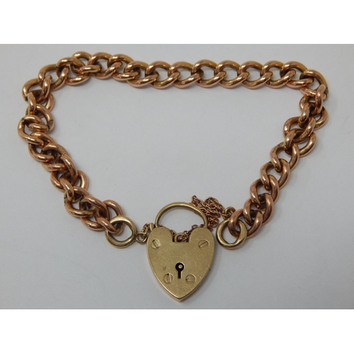 276 - 9ct Yellow Gold Gate Bracelet with padlock clasp & safety chain: Weight 20.52g