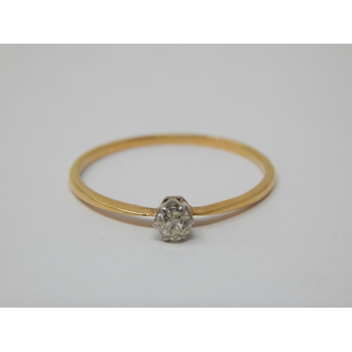 278 - Unmarked Yellow Gold Ring set with a central diamond: Ring Size O/P