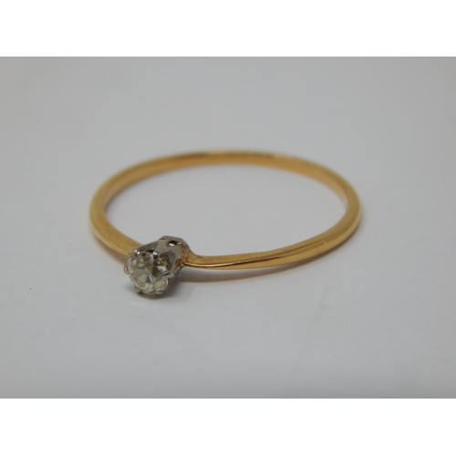 278 - Unmarked Yellow Gold Ring set with a central diamond: Ring Size O/P