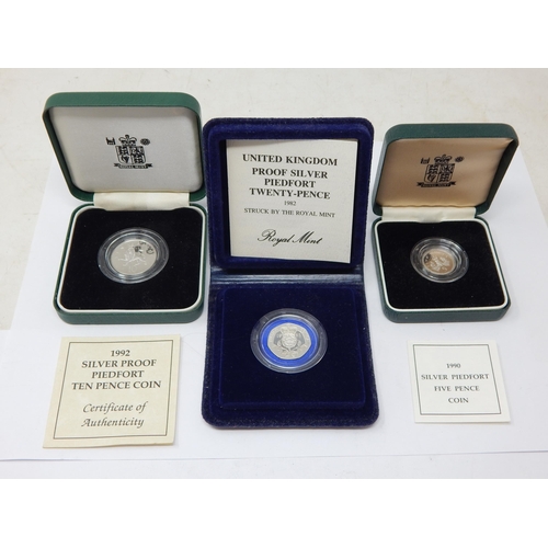 Royal Mint Silver Proof Piedfort Coins: 1982 20p, 1992 10p & 1990 5p: All in Cases of Issue with COA's