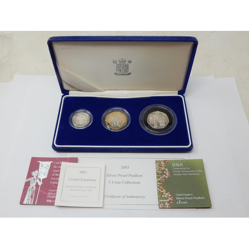 75 - Royal Mint 2003 Silver Proof Piedfort 3 Coin Collection in Case of Issue with COA's