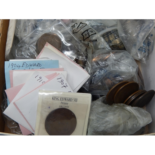 81 - Box containing a large quantity of unsorted coinage, some identified and some in original purchase e... 