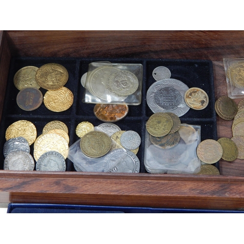 86 - Box containing a quantity of copy coinage together with a quantity of further unsorted coinage (lot)