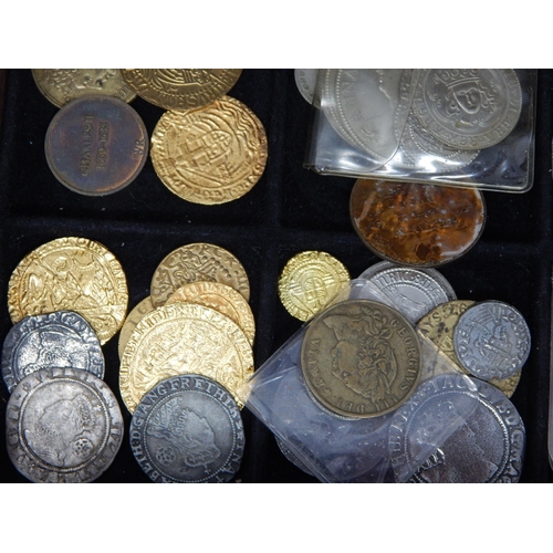 86 - Box containing a quantity of copy coinage together with a quantity of further unsorted coinage (lot)