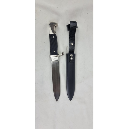 533 - Replica Hitler youth knife with engraved blade and scabbard