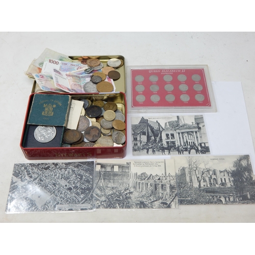 75 - A tin containing a quantity of coins & medallions, QEII set of sixpences 1953-1967 together with ban... 