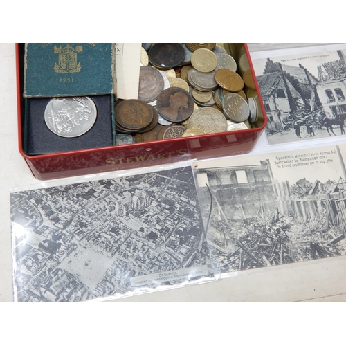 75 - A tin containing a quantity of coins & medallions, QEII set of sixpences 1953-1967 together with ban... 