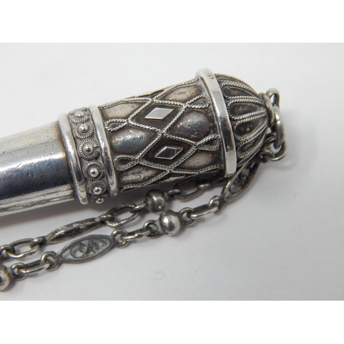 151 - Silver Russian Orthodox Torah Pointer 15.5cm with Attached Chain 42cm