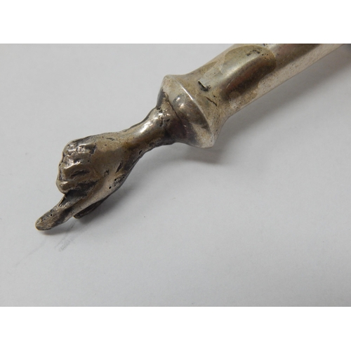 154 - Judaica: Silver Torah Pointer with Cockerel Finial: Set with a Red Cabochon: Measuring 15cm: Marked ... 