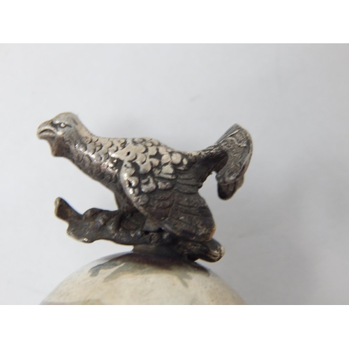 154 - Judaica: Silver Torah Pointer with Cockerel Finial: Set with a Red Cabochon: Measuring 15cm: Marked ... 