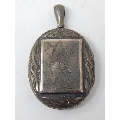167 - Large C19th Silver Locket: Measuring 4.5cm x 3.4cm not including suspension loop