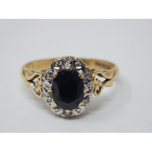 9ct Yellow Gold Diamond & Sapphire Ring: Size O: Gross weight 2.99g