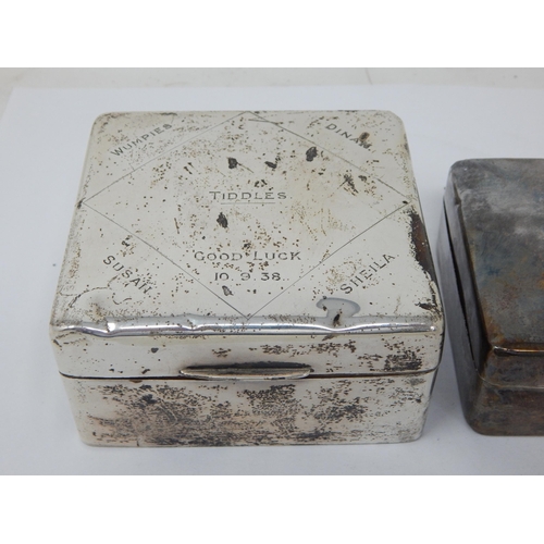 113 - 2 x Silver Cigarette Boxes (Marks Rubbed) Gross weight 490g