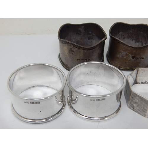 114 - 6 x Hallmarked Silver Napkin Rings: Various Dates & Makers: Weight 140g