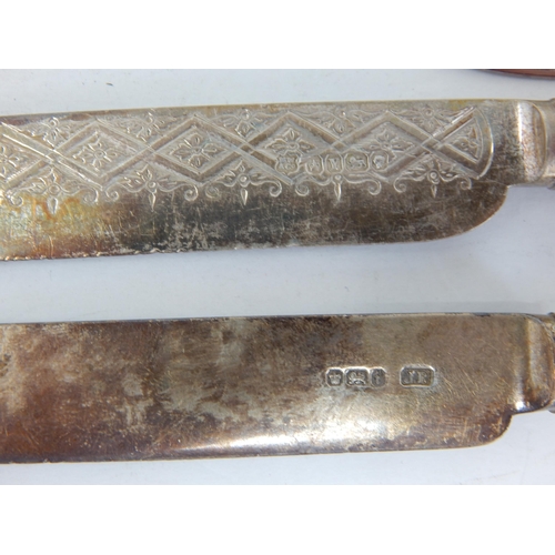 124 - Two Silver Bladed Dinner Knives, Silver Handled Cake Slice & a Continental Silver Server