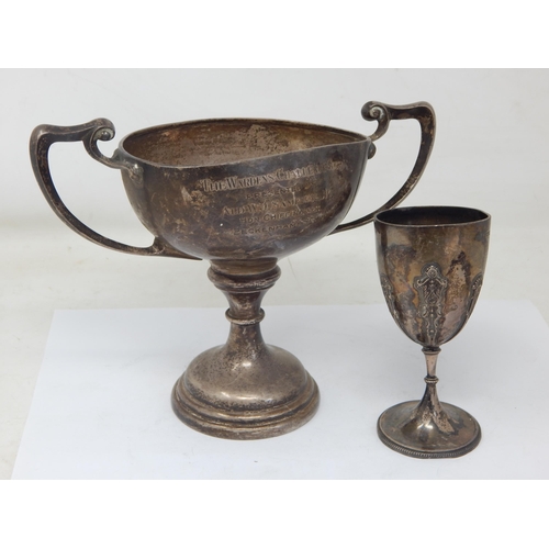 131 - Two Hallmarked Silver Trophy Cups A/F: Various Dates & Makers: Weight 446g
