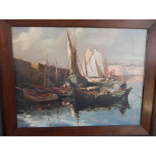 503 - CHARLES CERMAK (French 1877-1966) Oil on Canvas of boats in harbour: Signed lower left: Framed: Meas... 