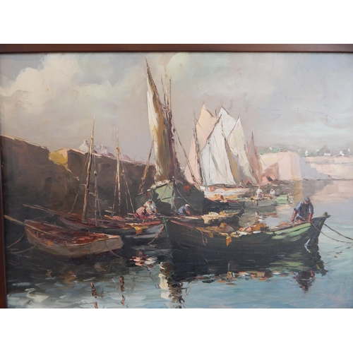 503 - CHARLES CERMAK (French 1877-1966) Oil on Canvas of boats in harbour: Signed lower left: Framed: Meas... 