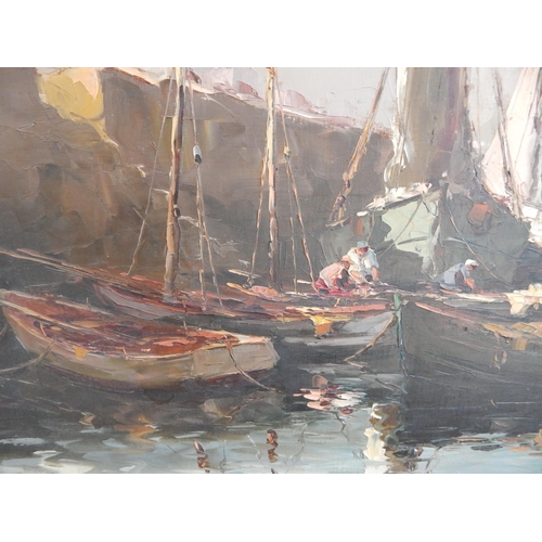 503 - CHARLES CERMAK (French 1877-1966) Oil on Canvas of boats in harbour: Signed lower left: Framed: Meas... 