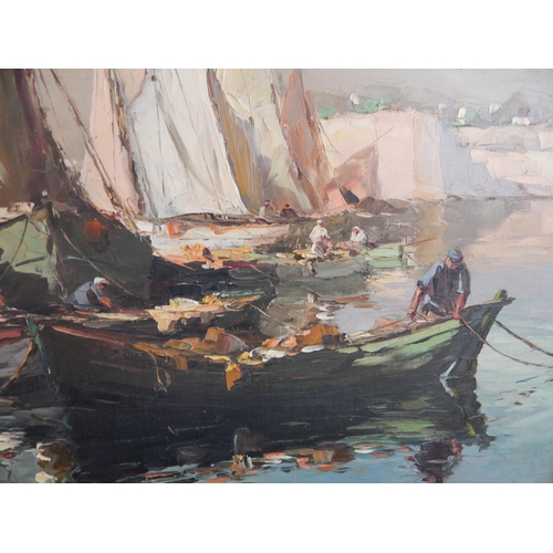 503 - CHARLES CERMAK (French 1877-1966) Oil on Canvas of boats in harbour: Signed lower left: Framed: Meas... 