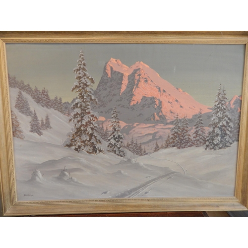 504 - HANS BARMA (Austrian 1903-1978) Oil of Mountain Range: Signed lower left: Framed: Measuring 102cm x ... 