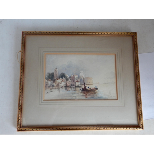 507 - C19th Continental School: Watercolour of a Sailing Boat Leaving Harbour: Framed & Glazed: 36.5cm x 3... 