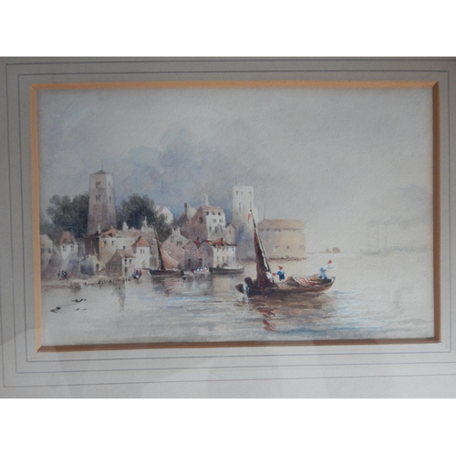 507 - C19th Continental School: Watercolour of a Sailing Boat Leaving Harbour: Framed & Glazed: 36.5cm x 3... 