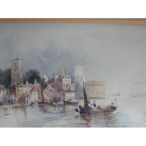 507 - C19th Continental School: Watercolour of a Sailing Boat Leaving Harbour: Framed & Glazed: 36.5cm x 3... 