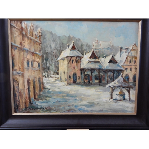 508 - Polish: Oil on Canvas: Village Scene: Signed Lower Left: 