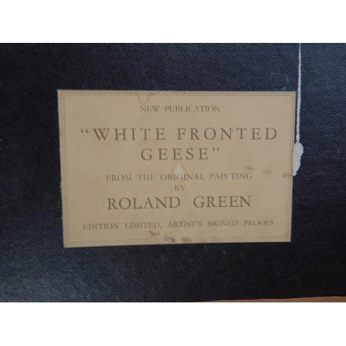 513 - ROLAND GREEN: White Fronted Geese: Ltd Edn Artist Signed Proof: Framed & Glazed: 80cm x 58cm overall