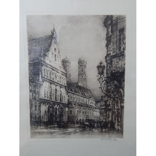 514 - Continental School: City Scene: Signed Lower Right Margin: Framed & Glazed: 63cm x 48cm overall