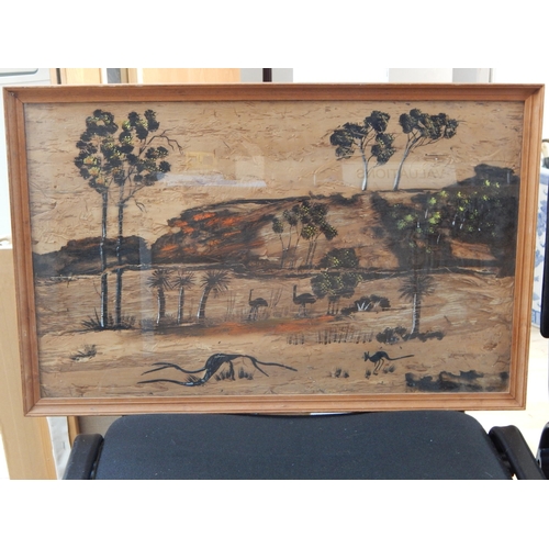 518 - Australian: Cork Landscape in Relief of The Australian Outback: Framed & Glazed: 65cm x 42cm