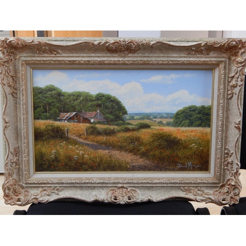 505 - DAVID MORGAN (b.1947) Oil on Canvas: Landscape with Poppy Fields & Cottage: Framed: 67cm x 47cm