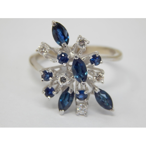 60 - 18ct White Gold Ring Set with Diamonds & Sapphires: Ring Size O/P: Gross weight 4.77 g