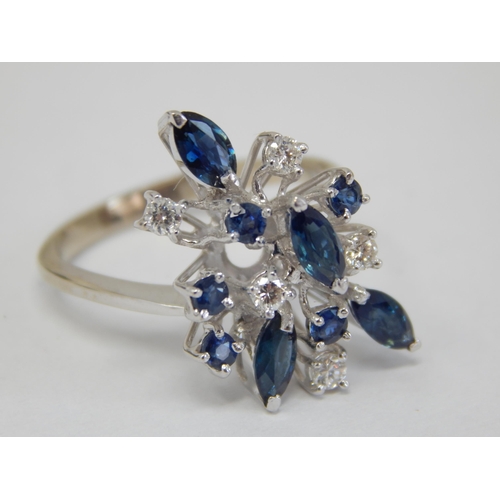 60 - 18ct White Gold Ring Set with Diamonds & Sapphires: Ring Size O/P: Gross weight 4.77 g