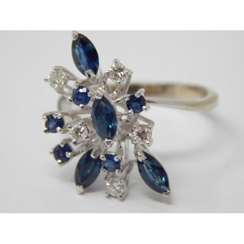 60 - 18ct White Gold Ring Set with Diamonds & Sapphires: Ring Size O/P: Gross weight 4.77 g