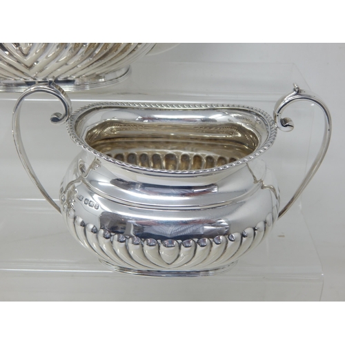 96 - Victorian silver three piece tea service, Sheffield 1899, Gross Weight 788g (25.33oz)