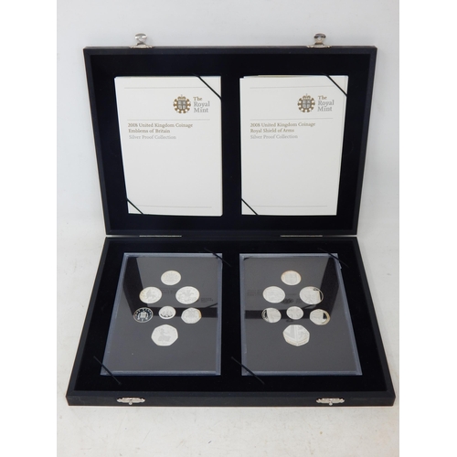 67 - 2008 United Kingdom Coinage Emblems of Britain and Royal Shields of Arms Silver Proof Sets housed in... 