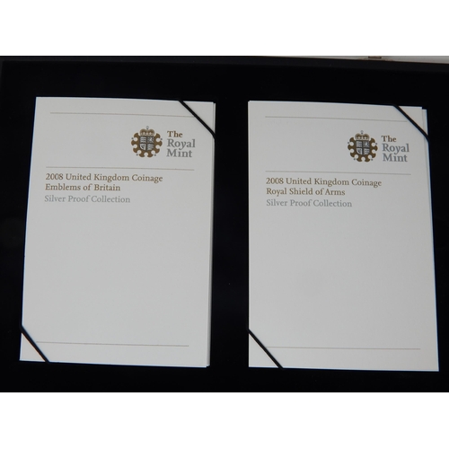 67 - 2008 United Kingdom Coinage Emblems of Britain and Royal Shields of Arms Silver Proof Sets housed in... 