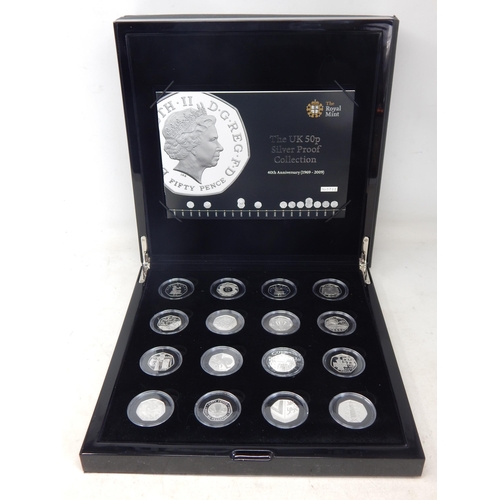 68 - Stunning UK 50p Silver Proof Collection 40th Anniversary (1969-2009) 16 coins including the Rare Kew... 